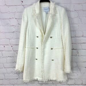 Carolina Belle women’s blazer white size large gold buttons pocket fringe lined